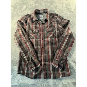 Buffalo David Bitton Men's Plaid Long Sleeve Button-Up Shirt Brown Red M